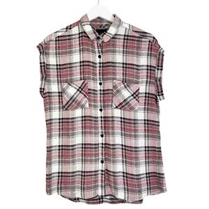 Rails Women’s Short Sleeve Button Front Plaid‎ Shirt Top Pink White Size Small